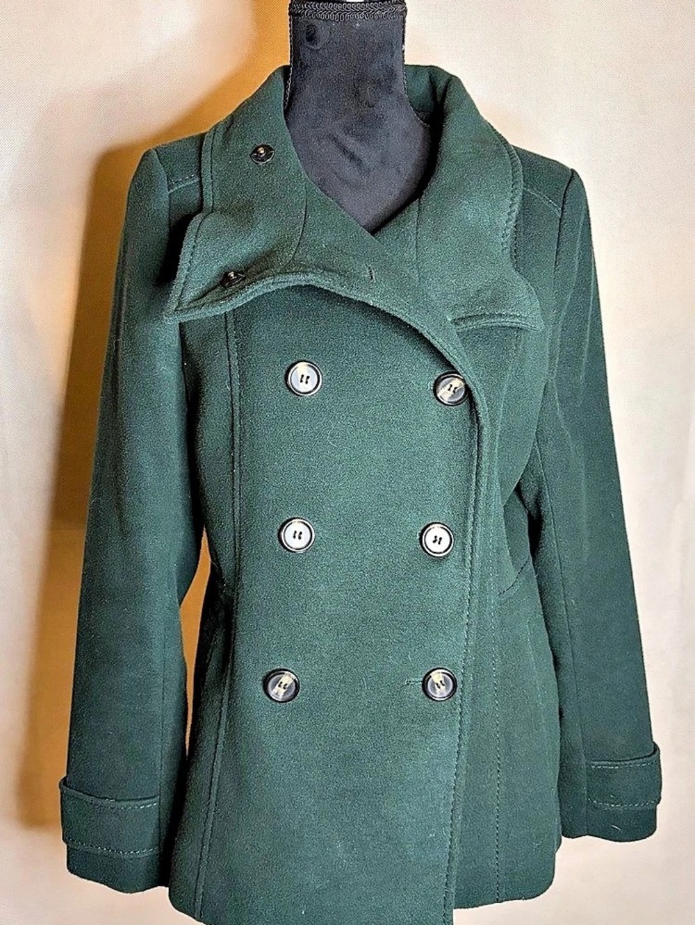H&M Women's Double-Breasted Pea Coat in Green | Size 12 (XL)